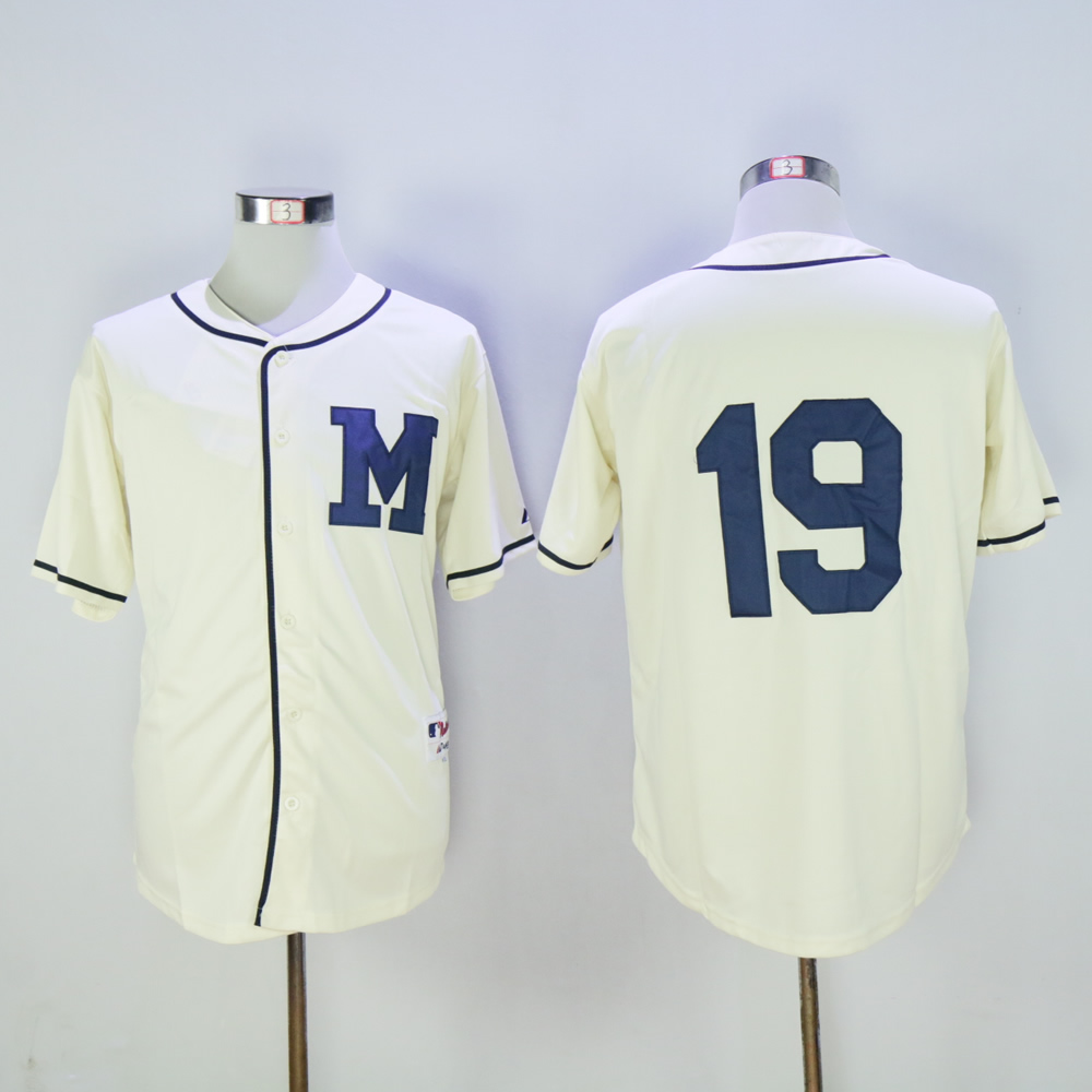 Men Milwaukee Brewers 19 Yount Cream Throwback 1913 MLB Jerseys